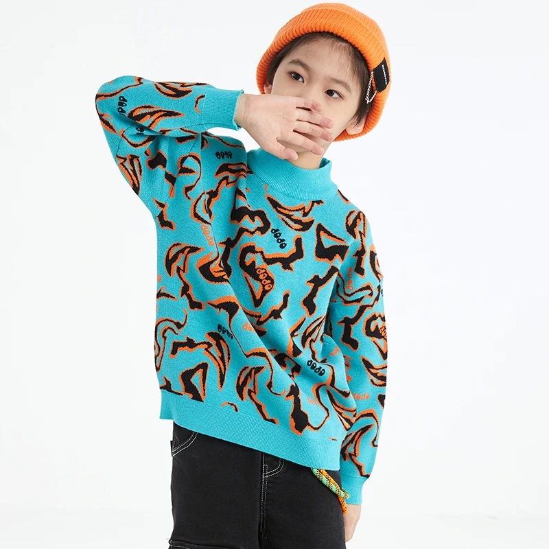 JOJO童装圆领毛衫儿童毛衣长袖男童大童宽松加厚套头12431373