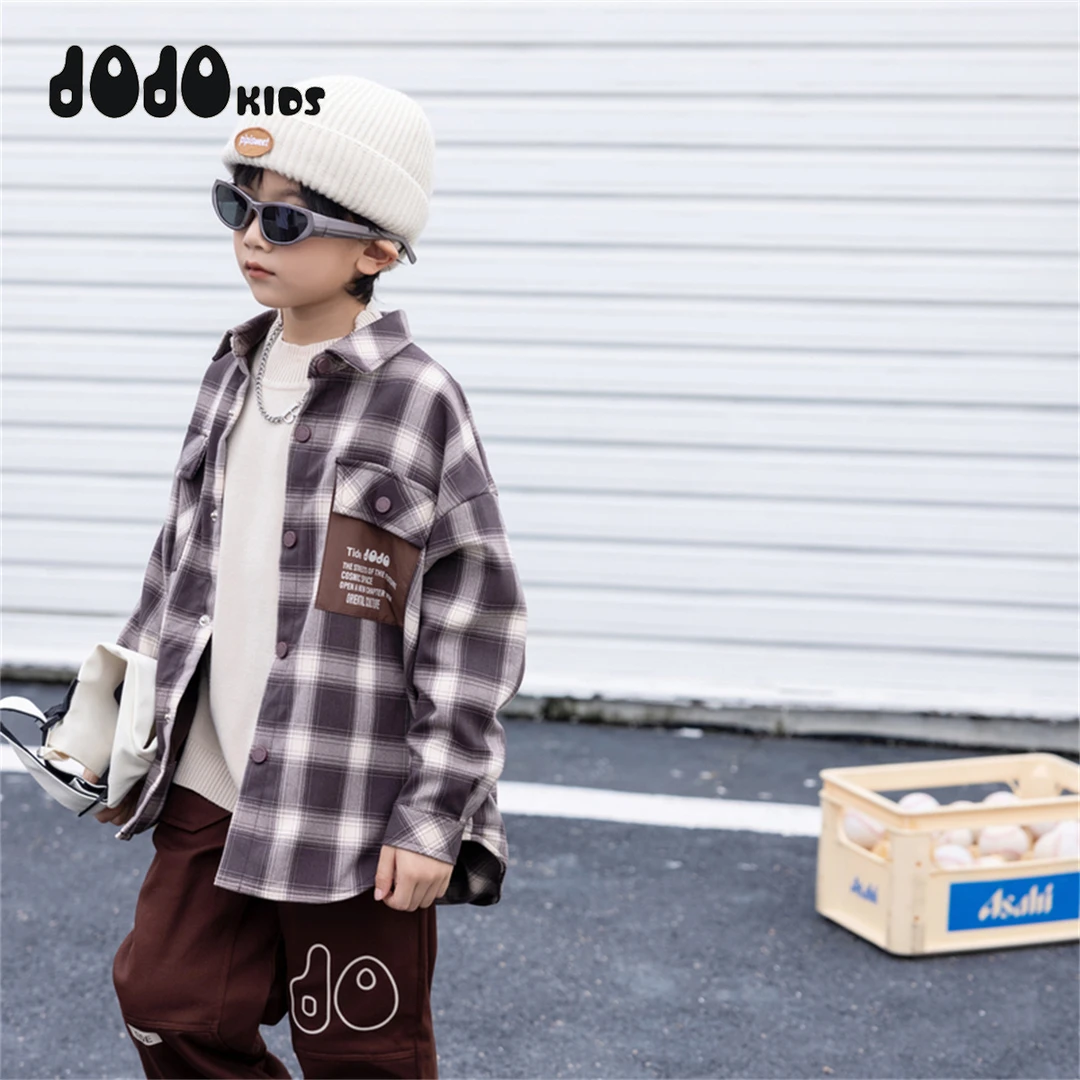 JOOJOO童装男童秋冬新品加绒衬衣中大童保暖宽松格子外套13313240