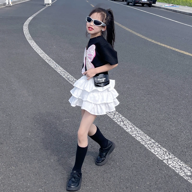 女大童夏季新款2025韩版洋气时髦蛋糕裙半袖公主甜美百搭设计感潮