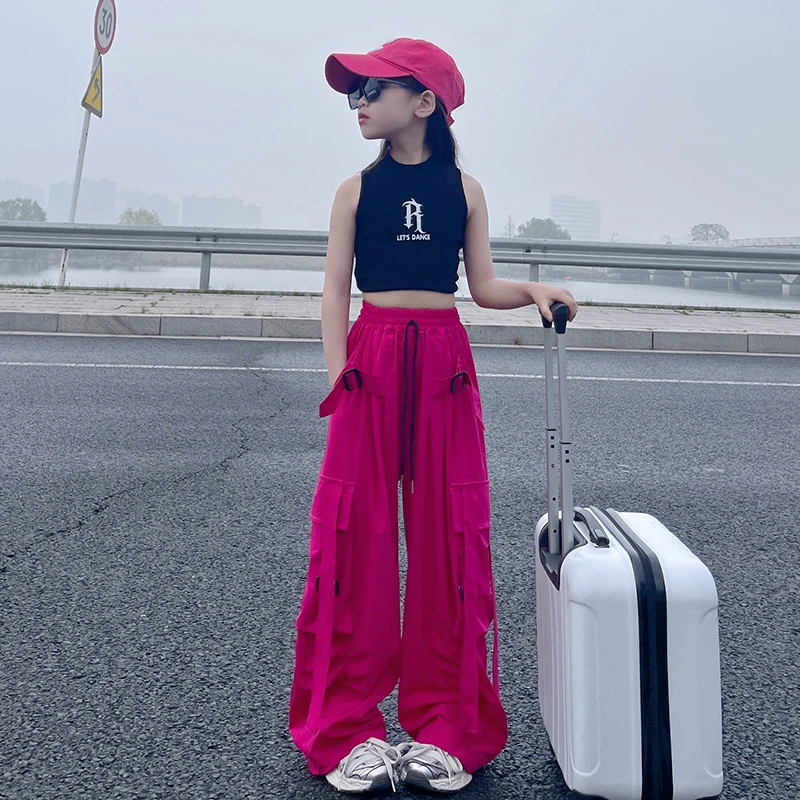 女童夏季运动休闲裤2025新款洋气女孩宽松潮流韩系高腰显瘦工装裤