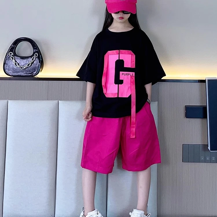 女童套装夏装2026新款儿童洋气短袖T恤中大童时髦网红短裤两件套