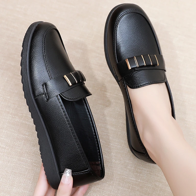 久站不累妈妈鞋中老年软底防滑单鞋上班不累脚女鞋牛筋底平底鞋