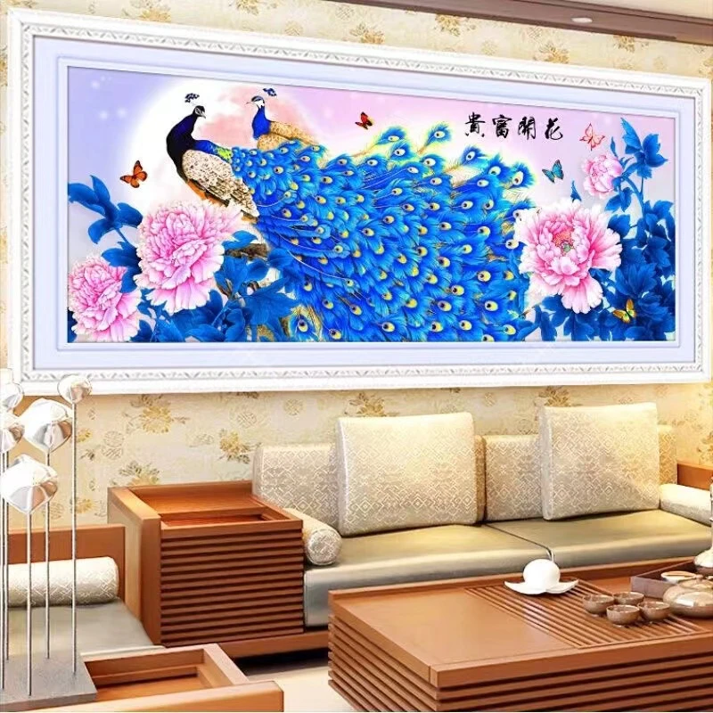 2023新款钻石画满钻客厅花开富贵孔雀点钻十字绣钻石绣贴钻砖石秀