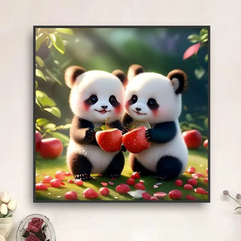 5d钻石画满钻2023新款儿童卡通动物熊猫客厅卧室小幅粘贴画钻石绣