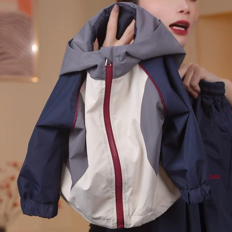 儿童冲锋衣套装2025新款男女童春秋款韩版春装时尚宽松拼接两件套