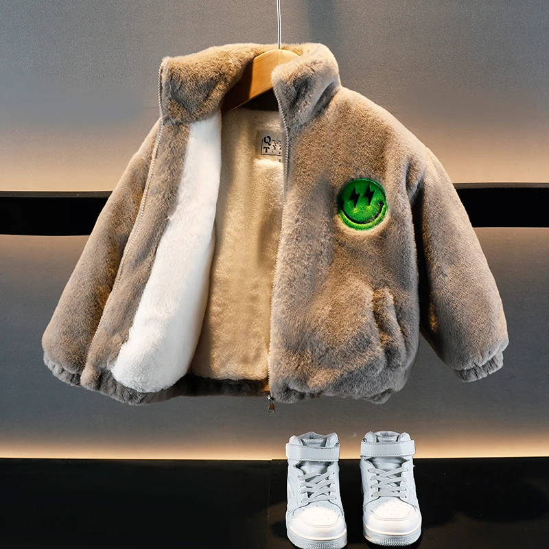 儿童加绒外套冬季棉衣2025男童加厚棉内胆冬装宝宝羊羔绒保暖棉服