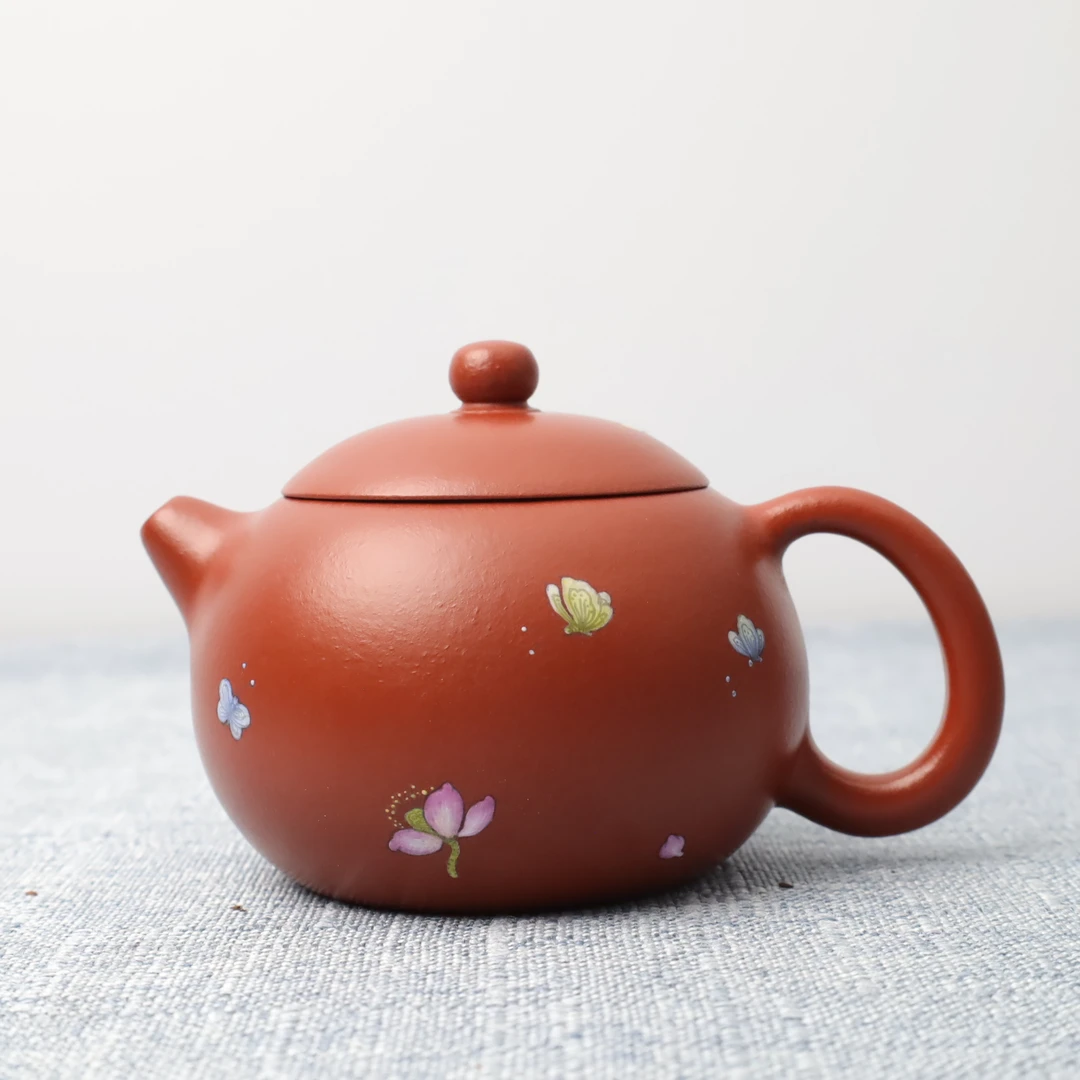 【询客服】宜兴龙德堂范文技西施原矿紫砂泡茶壶大红袍彩蝶约150cc