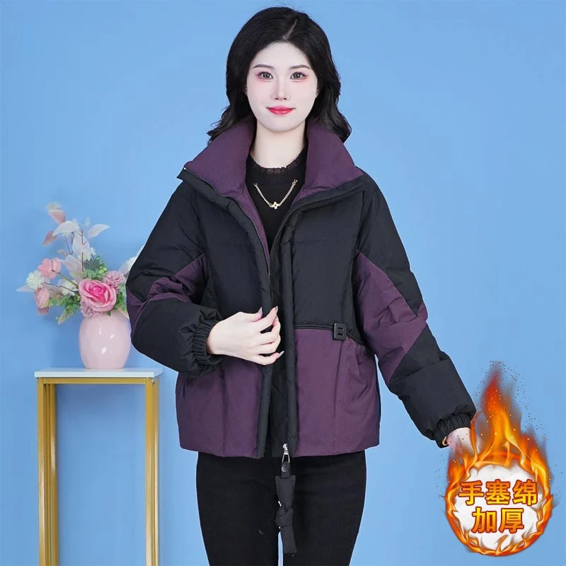 韩版时尚拼色高级感加厚保暖棉服女2025年秋冬季时尚设计感棉外套