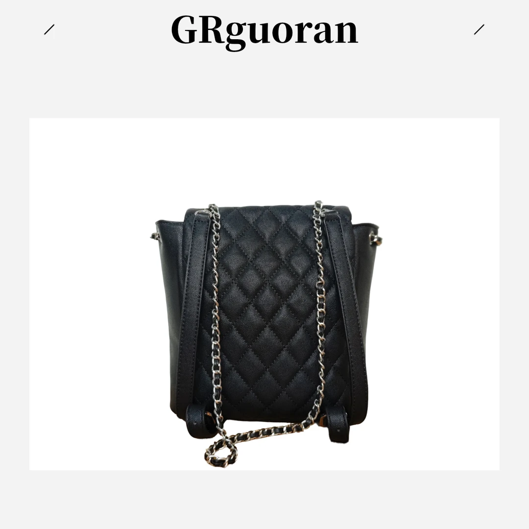 [青蛙包]轻奢时尚百搭女士黑色真皮经典菱格双肩包