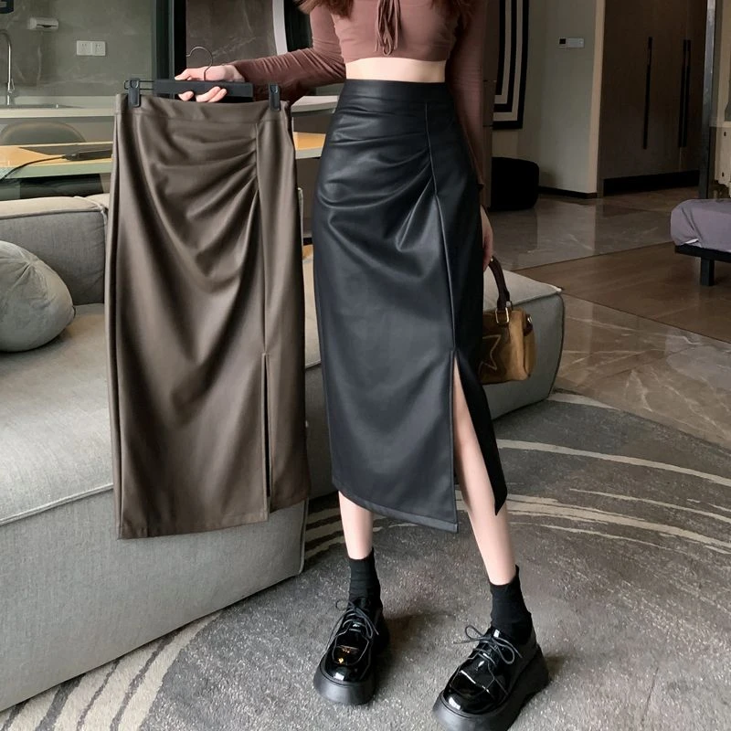 2024冬天新款包臀裙PU胖mm皮裙半身裙女中长款冬季a字裙秋冬裙子