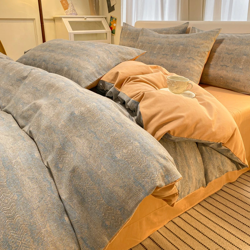 富安娜冬季加厚纯棉磨毛四件套全棉被套简约床品宿舍床单三件套4