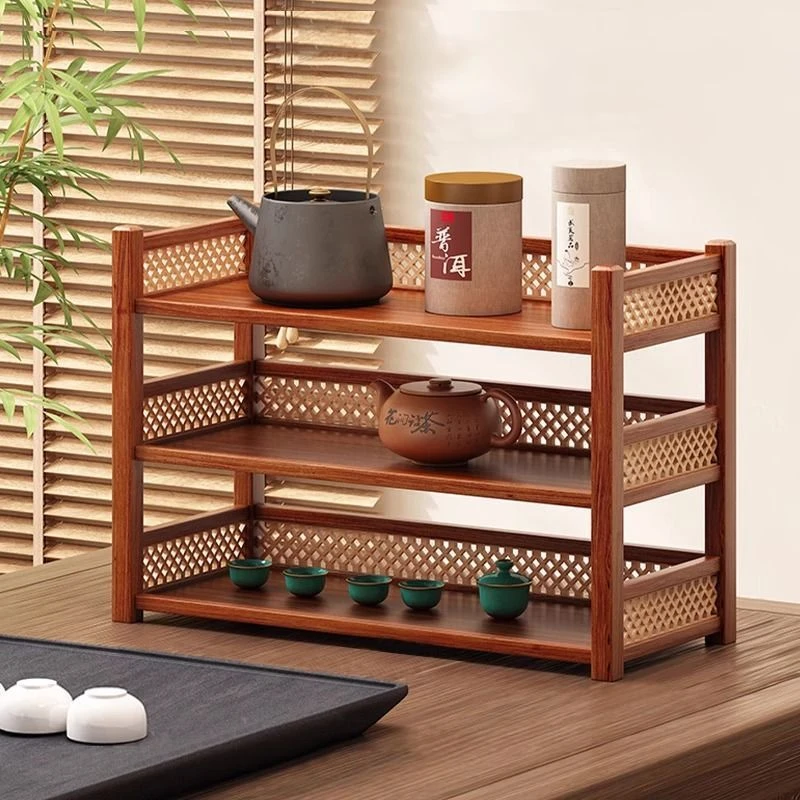 实木桌面茶杯收纳置物架子小型博古架中式茶具摆件展示茶台置物架