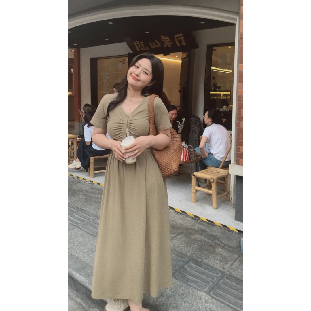 小葵微胖定制【纸片人】休闲高弹垂感气质清凉透气长连衣裙L8712