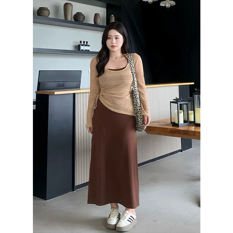 知葵微胖定制【弗雷曼】松弛慵懒精致感罩衫挂脖连衣裙12242TZ1225