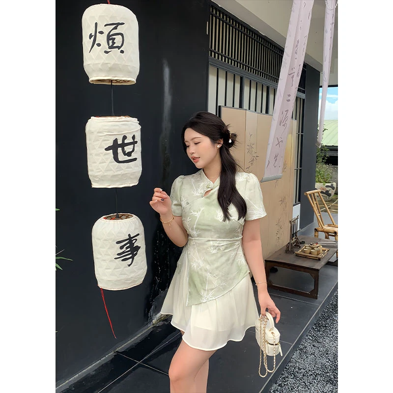 知葵微胖定制【清平乐】高定拼接假两件新中式气质连衣裙12241B4686