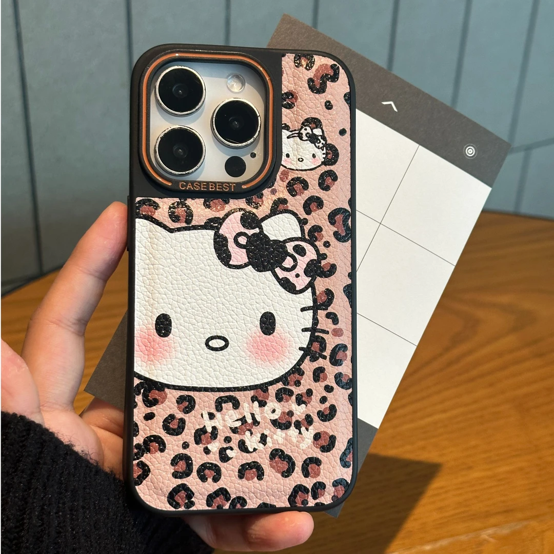 豹纹凯蒂猫适用苹果16pro max手机壳皮纹iphone15/14小众高级秋冬