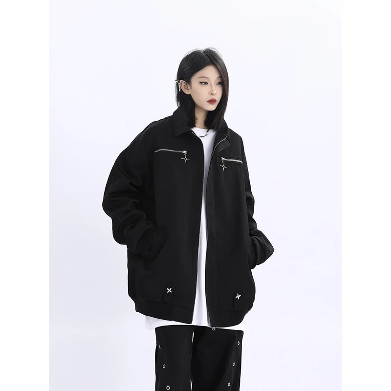新款潮流设计休闲感美式复古百搭情侣外套男女时尚宽松春秋款夹克