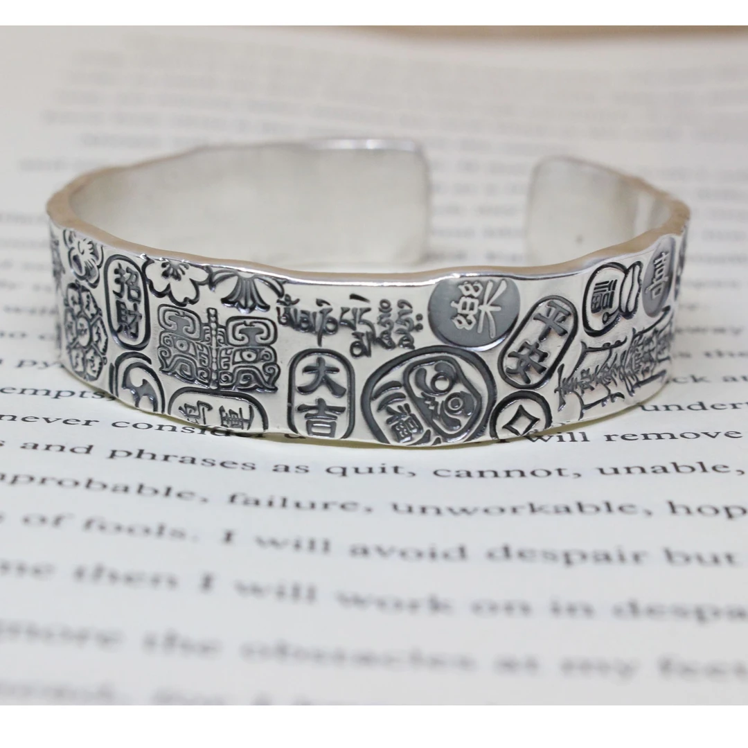 足银银制品 做旧吉言手镯时尚情侣纯手工镯子个性实心百搭