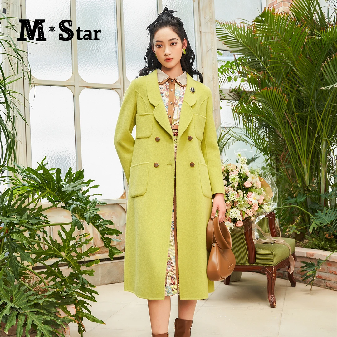 M-Star冬季新款复古中长款羊毛大衣外套气质休闲时尚 SCEG142519