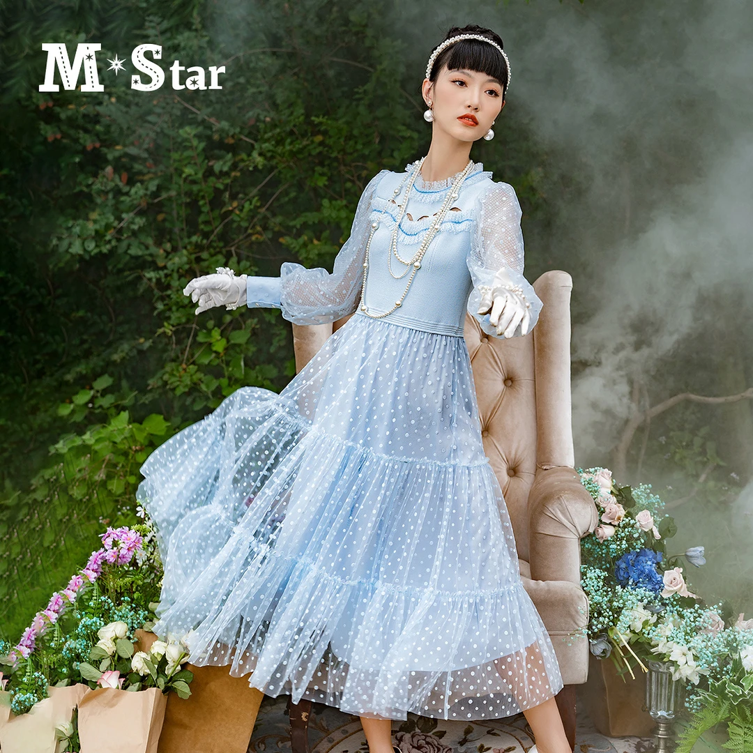 【M-Star】法式浪漫网纱长袖连衣裙SFEL111622