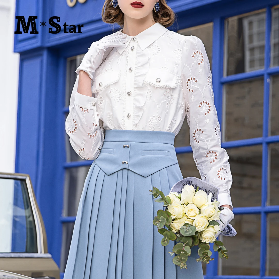 M-Star春季白色礼服衬衫女款今年流行高品质 SCES133428