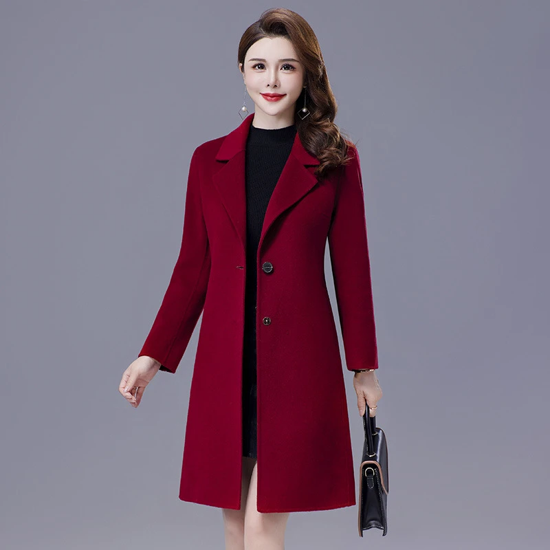 2025年时尚新款秋冬季流行双面呢羊毛大衣女中长款妈妈装呢子外套