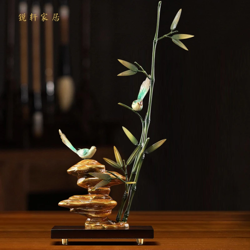 全铜福竹报喜创意竹子摆件办公室装饰品送领导搬家礼物乔迁新居