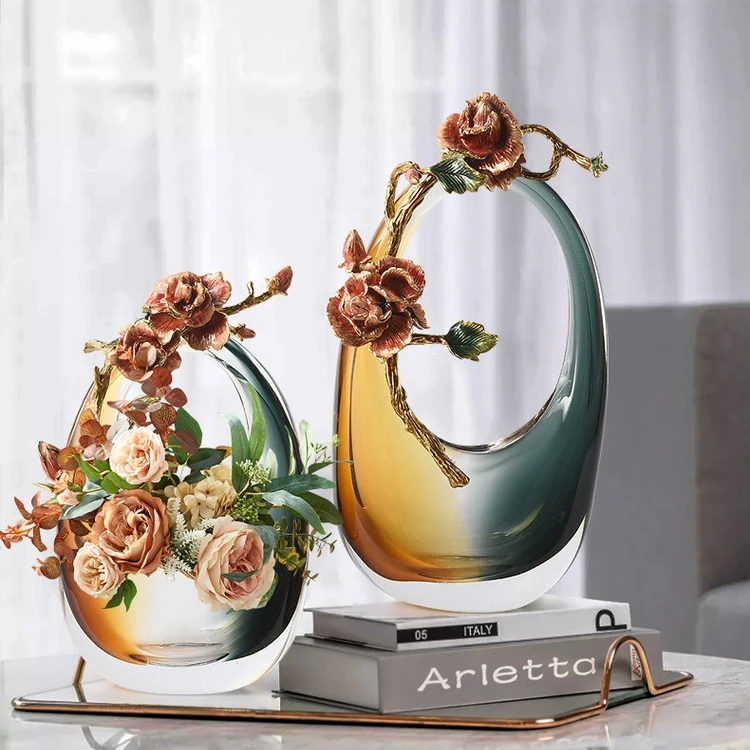 珐琅彩琉璃艺术提篮花瓶摆件客厅高级感轻奢创意高颜值装饰品乔迁