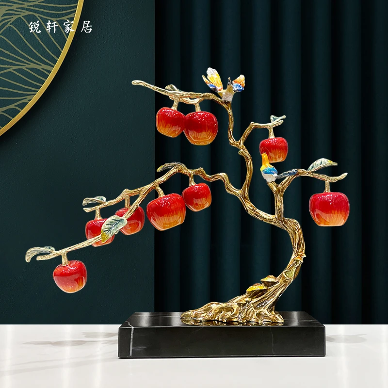 珐琅彩苹果树家居摆件客厅玄关创意装饰摆件高档手工工艺礼品摆件
