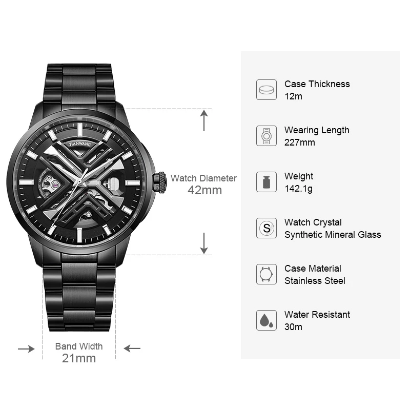 TIAN WANG Men Mechanical Watch Skeleton Watches天王表GS51171