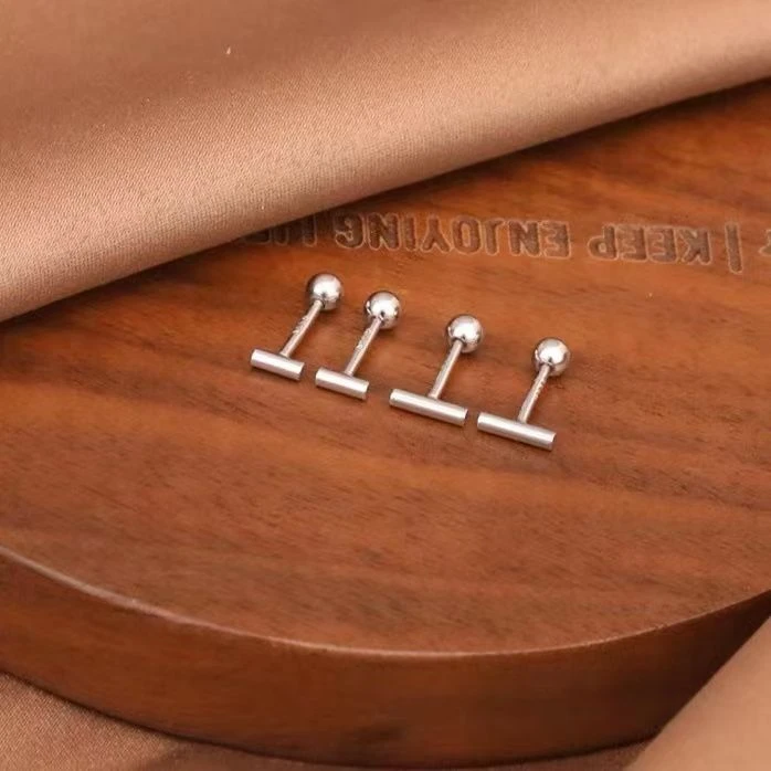 合金耳饰 养耳洞s925银一字耳钉螺丝拧扣女学生简约百搭耳骨