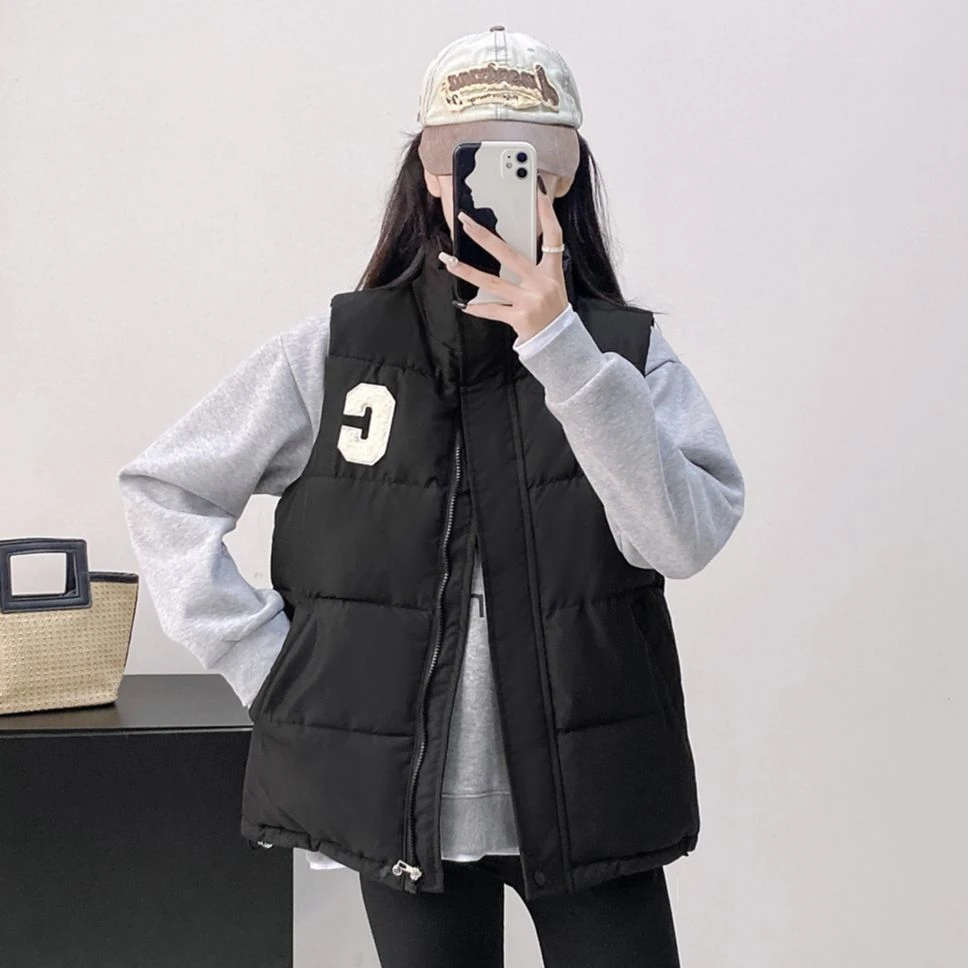 胖mm秋冬季新款立领棉服马甲女大码短款时尚纯色马夹外穿百搭8805