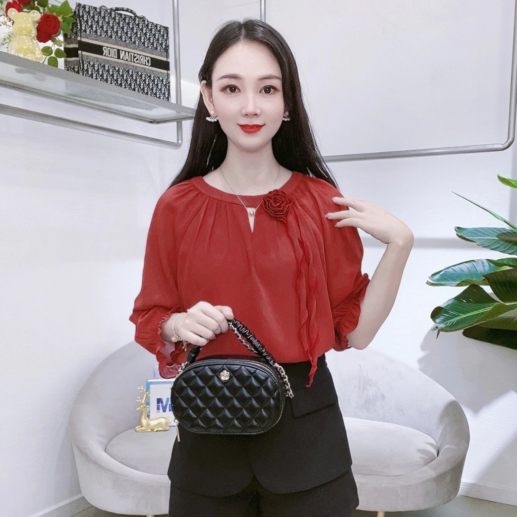 A7090新款时尚九分袖女气质减龄衬衫百搭轻职风洋气上衣