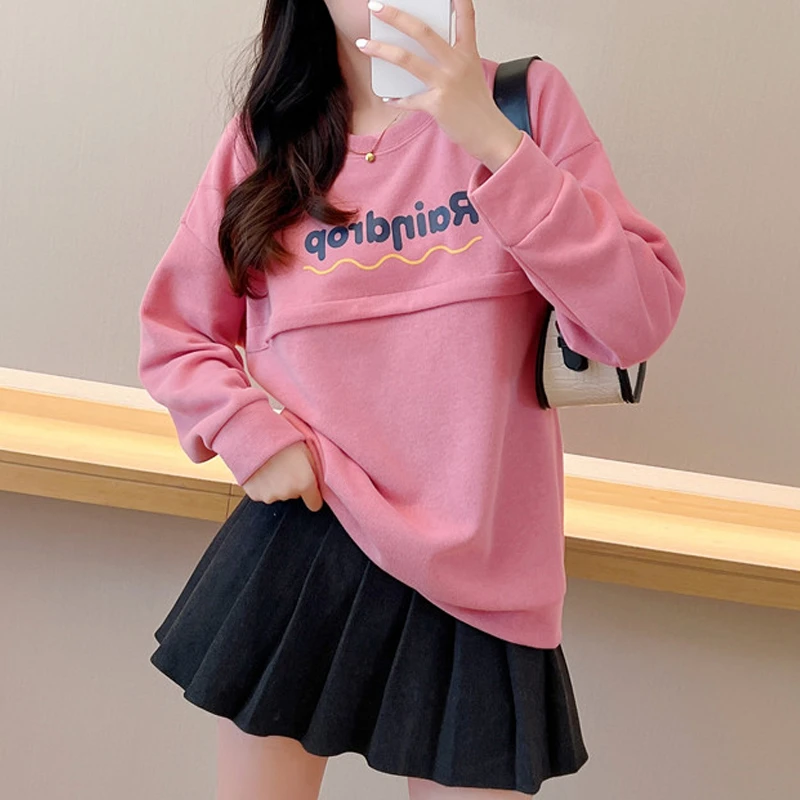 哺乳上衣服装春秋款外出辣妈洋气时髦孕妇卫衣产后期外穿喂奶潮装