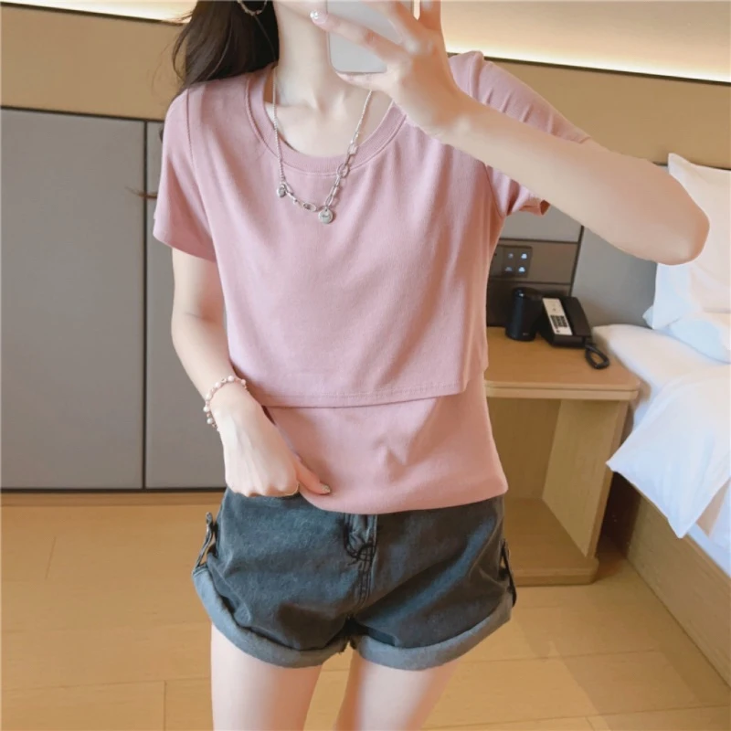 哺乳期妈妈夏装上衣服外出T夏季外穿短袖喂奶的产后女装适合出门