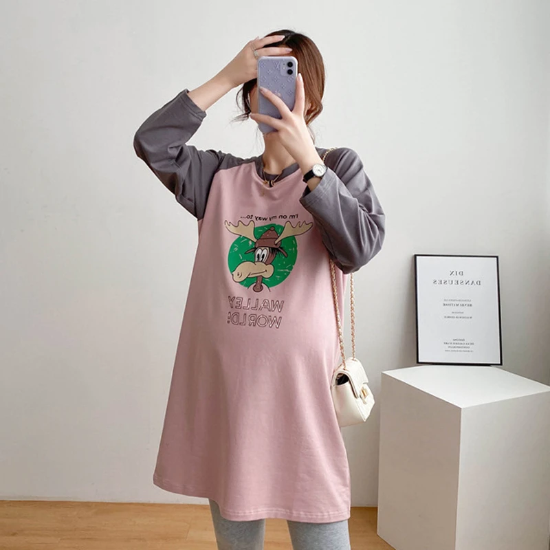 侧开口长款上衣春季哺乳裙春秋款睡裙孕妇裙喂奶期连衣裙春装裙子