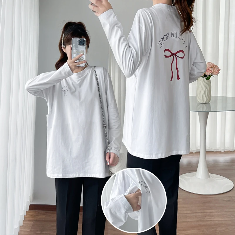 哺乳上衣服春秋款外出辣妈白色T恤服装产后期内搭可外穿喂奶潮装