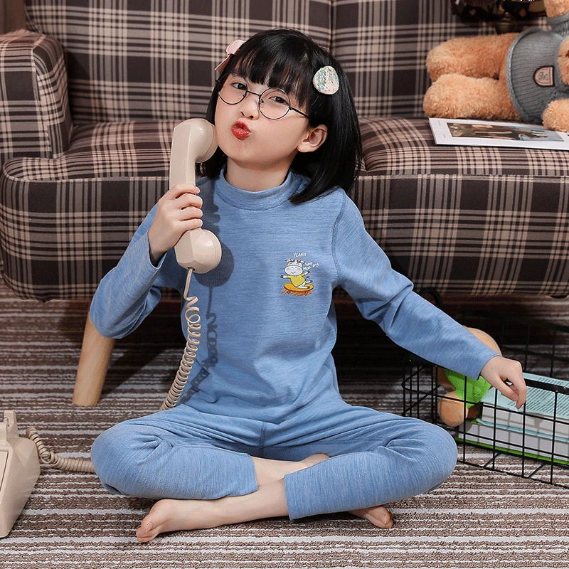中大童睡衣儿童磨毛发热中领德绒内衣套装冬女童保暖高领秋衣秋裤