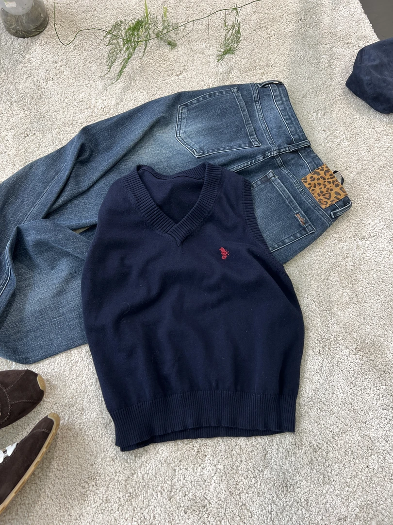 【Azlg】“遇见蔷薇”日系海马刺绣学院风针织无袖百搭毛衣马甲SW210