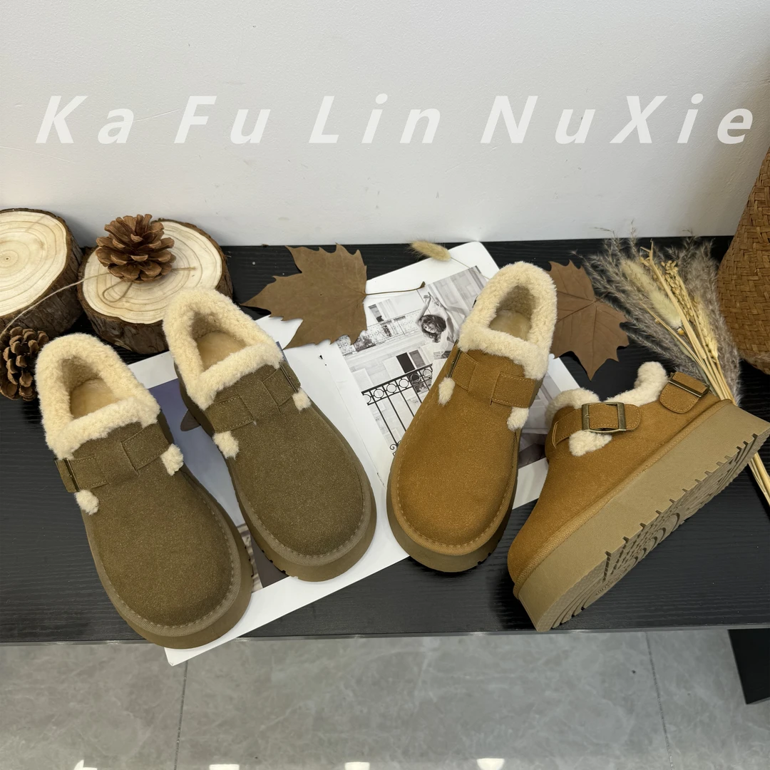 【卡芙琳shoes】厚底勃肯鞋女冬加绒雪地靴2024新款美拉德保暖棉鞋