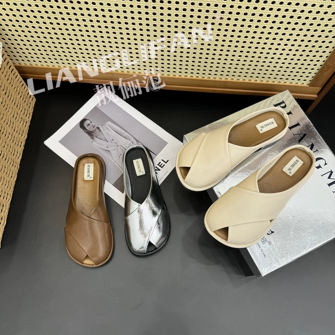 靓俪范 LIANGLIFAN平底软底包头半拖 舒适懒人一脚蹬外穿法式拖鞋