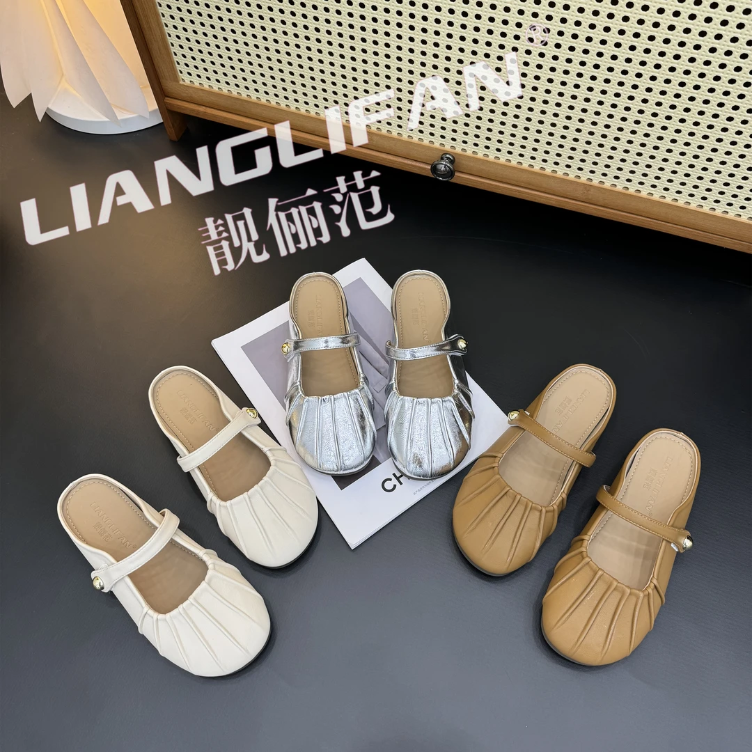 【卡芙琳严选】包头半拖鞋女新款春夏法式平底褶皱网红时尚圆头潮