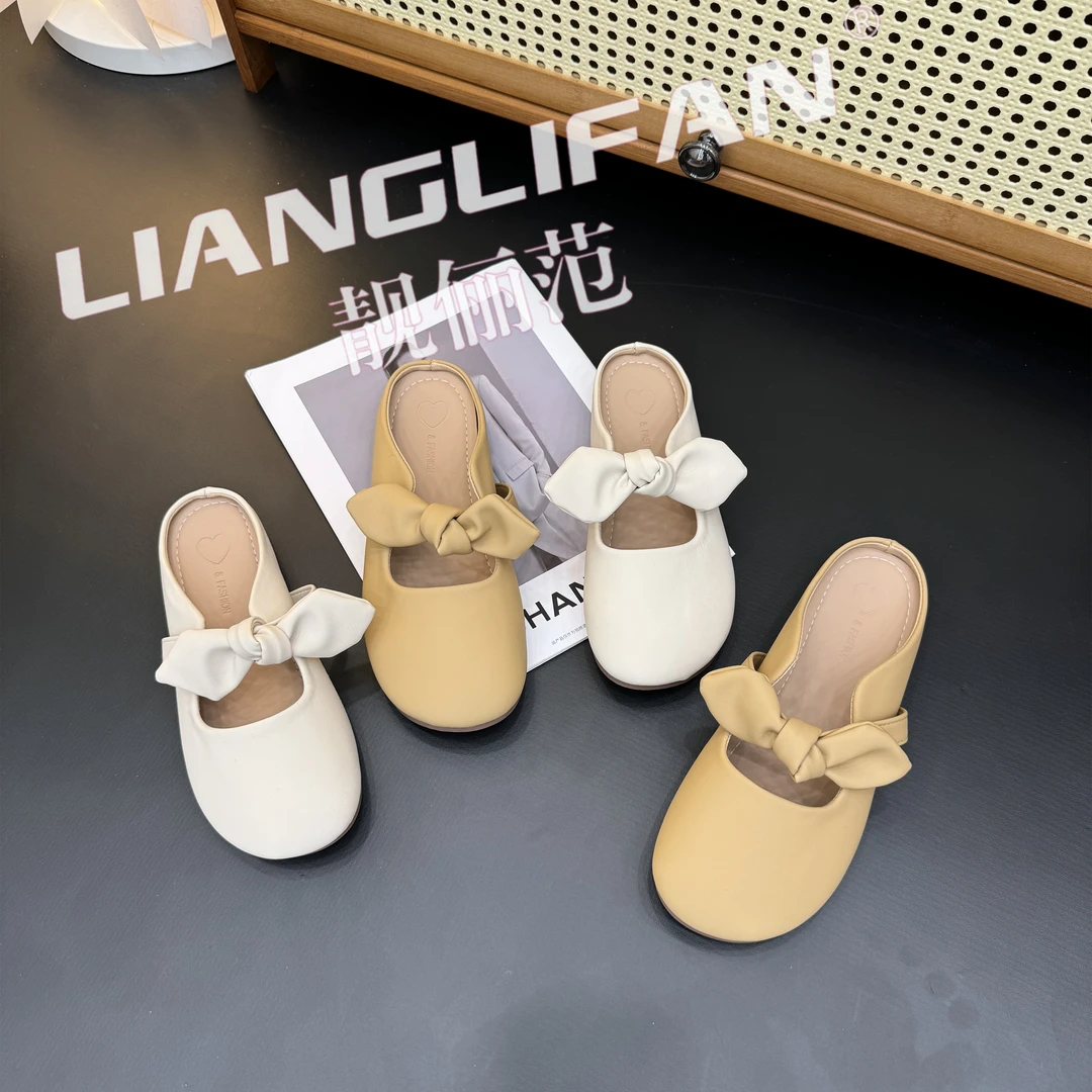 【靓俪范SHOES】半拖鞋女夏季外穿仙女风包头外出软底蝴蝶结拖鞋