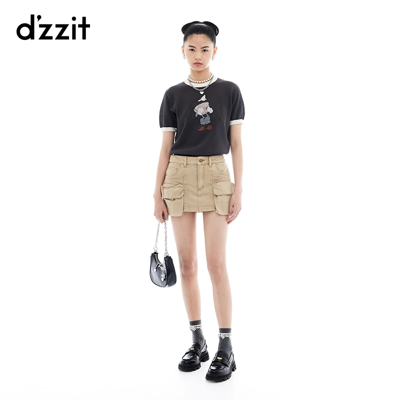 dzzit地素牛仔短裤夏季薄款辣妹风水洗工艺纯棉裙裤女3I2R1019J