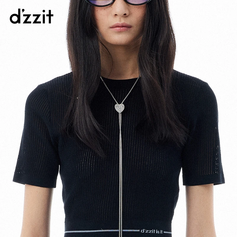 dzzit地素针织衫春秋时髦短袖黑色修身短款上衣女3I3E3031A