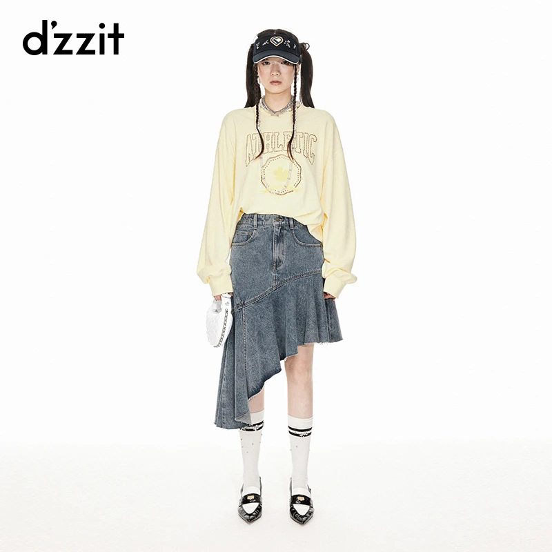 dzzit地素牛仔半裙春秋不规则设计棉质高腰半身裙女3I1RI061S