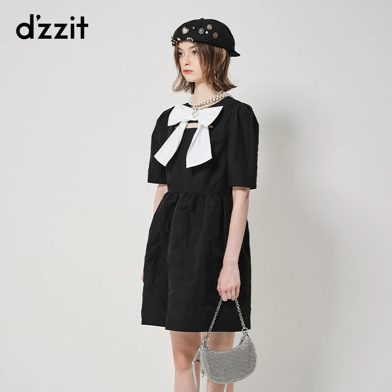dzzit地素蝴蝶结连衣裙春秋气质镂空设计短裙女3H3O4251A