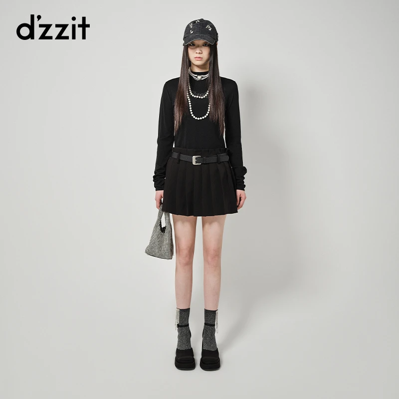 dzzit地素套头针织衫秋冬字母烫钻设计半高领打底上衣女3H4E4171A