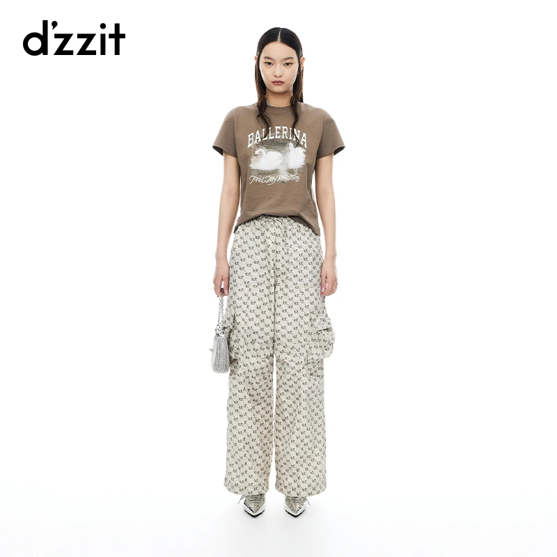 dzzit地素老花满印长裤夏季时髦宽松薄款阔腿裤裤女3I2Q4036N