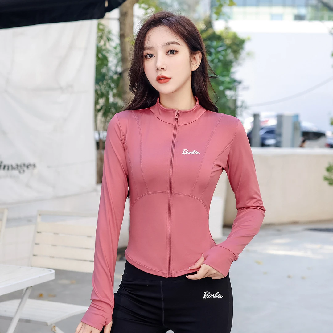 芭比瑜伽服外套女专业运动长袖弹力修身健身房跑步服上衣拉链开衫